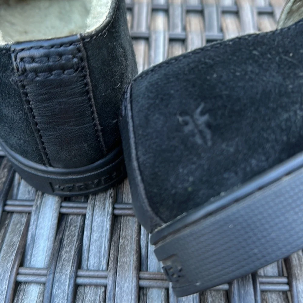 FRYE Gemma Black Suede Shearling Lined Slip-on Sneakers